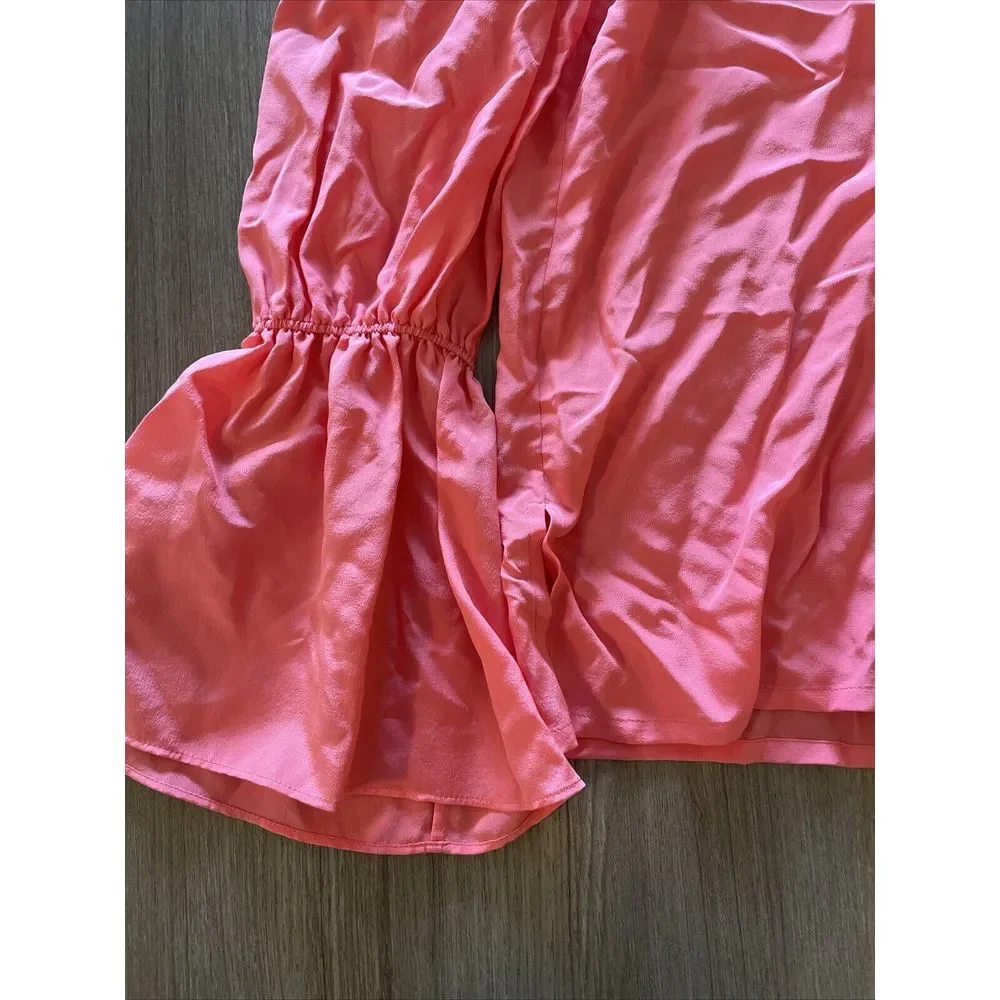 Tory‎ Burch Ruffle Blouse Size 0 All Silk Vivid Pink 650